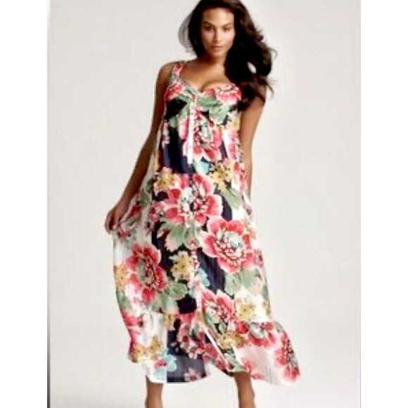 Johnny Was Dress Womens XS Silk Floral Maxi Button Front Ruffle Hem Boho Print - Picture 1 of 16